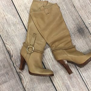 Leather Guess No Zip Tan Heeled Boots Size 6